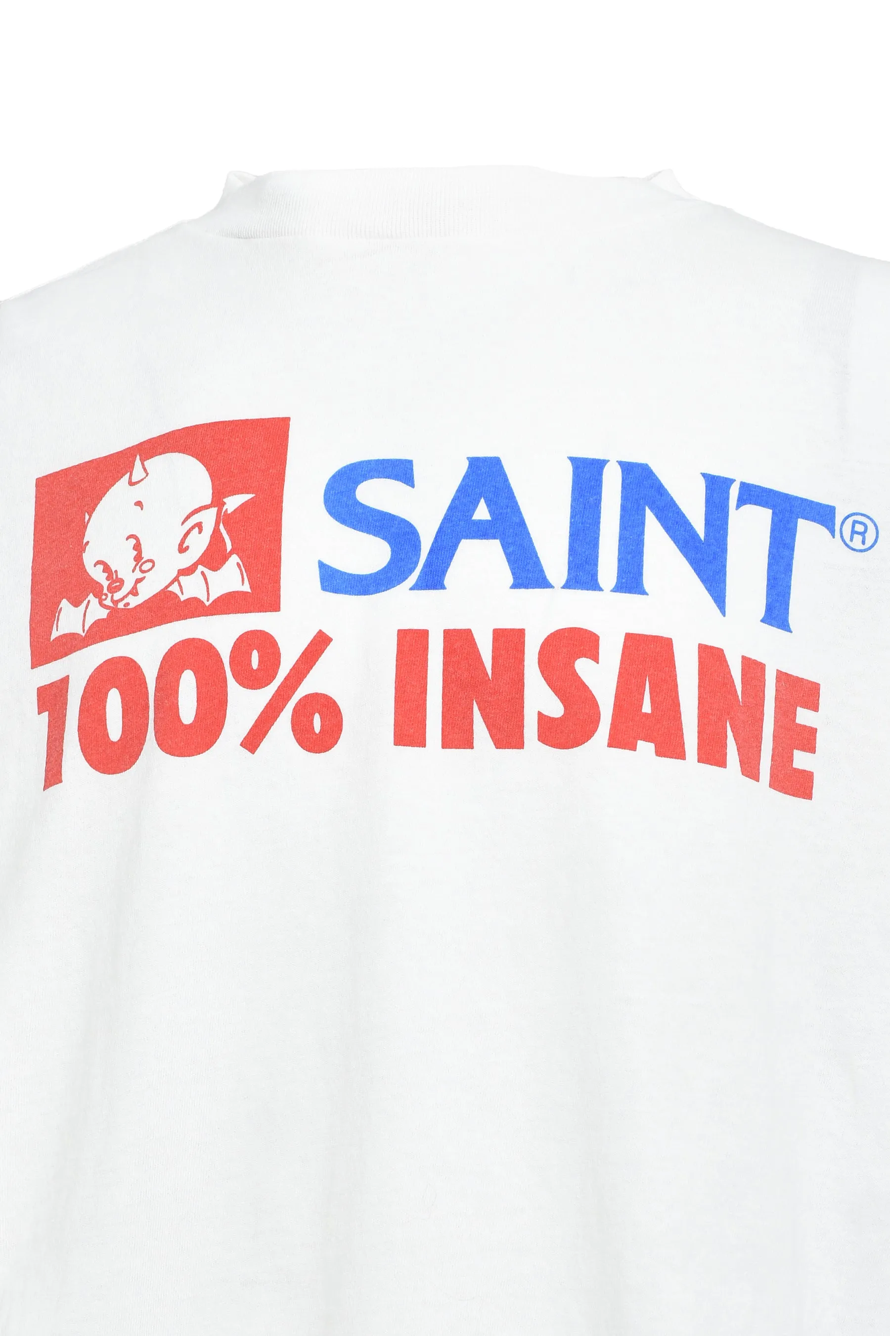 SAINT Mxxxxxx INSANE SS TEE/WHT Little Devil Angel TEE 100% INSANE slogan printed short sleeves off-white S-XL tube-woven fabric without side seams OE yarn original same weight correct version original main mark/wash mark/little angel security code original development no touch printing